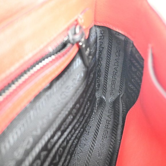 PRADA MILANO Logo Studs Chain Mini Shoulder Bag Calf Leather Fuoco Red 683RJ123 - Picture 15 of 16